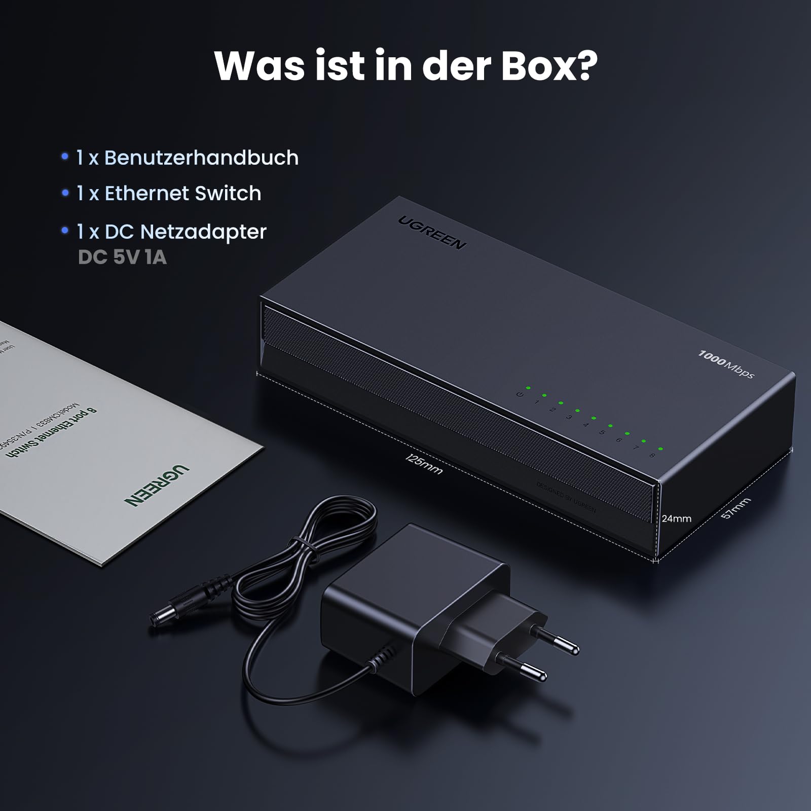 UGREEN LAN Switch 8-Port Netzwerk Switch Gigabit Switch automatische Geschwindigkeit von 10/100/1000Mbps, Duplexanpassung,Plug and Play,Ethernet Switch für TV/Laptop/Switch/Router/Monitor 7