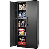 VEVOR Metal Storage Cabinet, 68.9 in Lockable Steel Garage Cabinet with 4 Adjustable Shelves, 2 Magnetic Doors, 2 Keys, 5 Tie