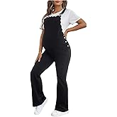 OYOANGLE Women's Maternity Side Button Jumpsuit Adjustable Strap Sleeveless Flare Leg Overalls