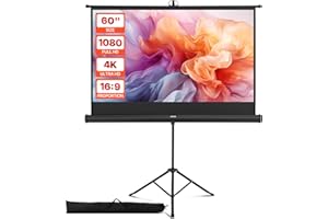 VEVOR Projector Screen with Stand, 60 Inch 160° Wide Angle Indoor Outdoor Projection Screen, 16:9 4K HD Wrinkleless Portable 
