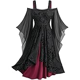 ROSE GAL Plus Size Medieval Vintage Costume Cold Shoulder Flare Sleeve Goth Dresses
