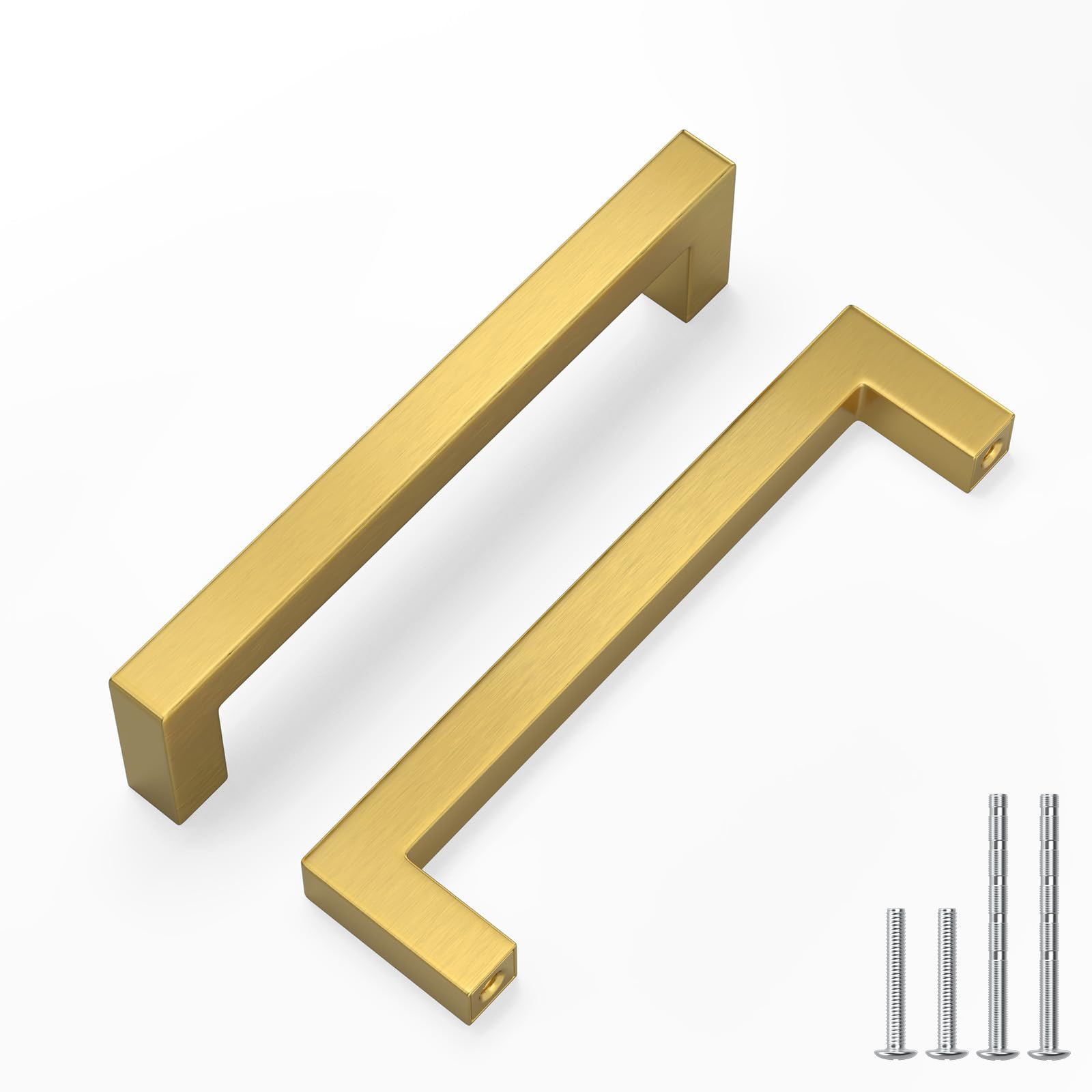 LONTAN 15 Pack Gold Kitchen Handles 128mm Square Brushed Brass Cupboard Handles Wardobe Bathroom Kitchen Cupboard Door Pulls Stainless Steel