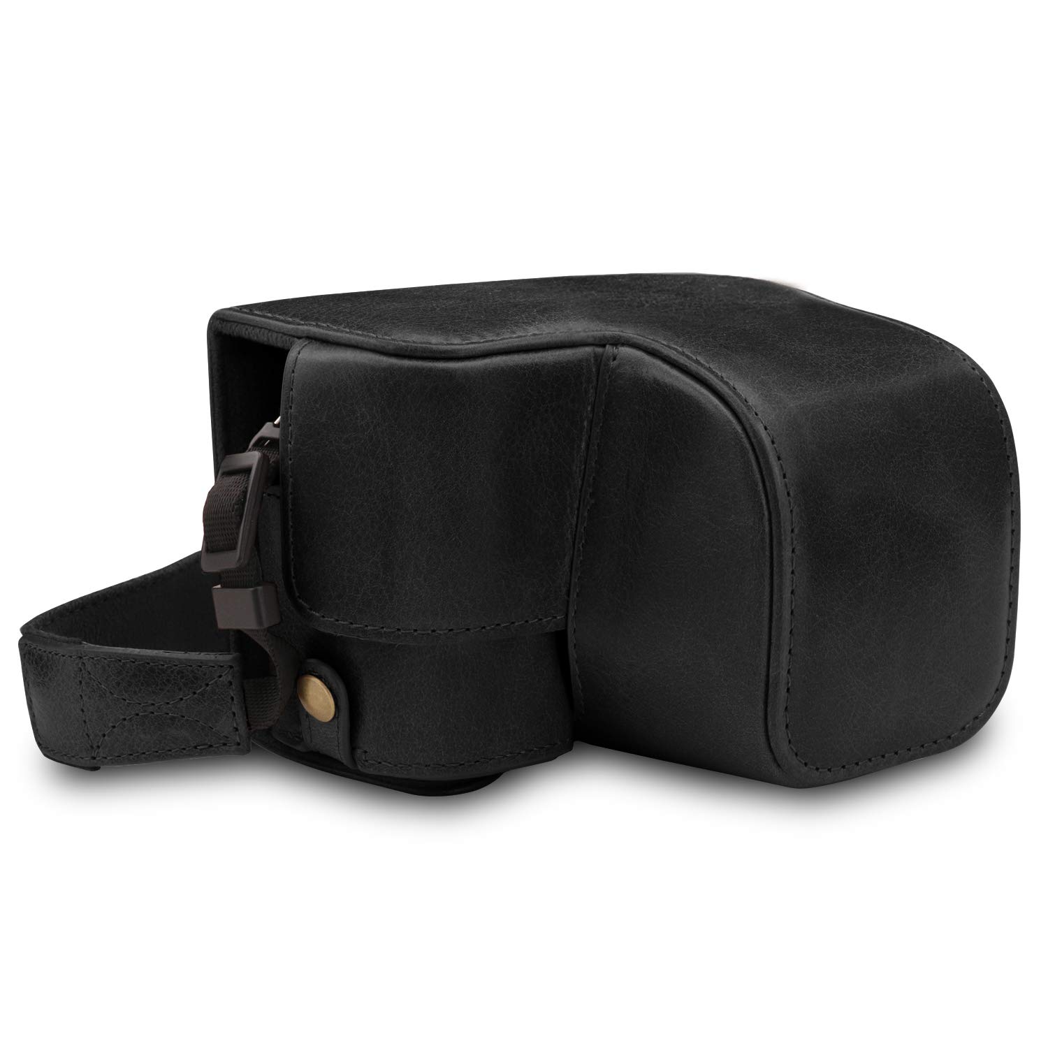 MegaGear MG1646 Ever Ready Genuine Leather Camera Case Compatible with Sony Alpha A6100, A6400 (16-50mm) - Black