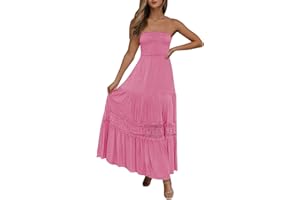 Lainuyoah Tube Dresses For Women Maxi 2025 Summer Bohemian Strapless Sundress Off Shoulder Lace Trim Flowy A Line Beach Dress
