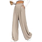 GORGLITTER Women's High Elastic Waist Dress Pants Wide Leg Pleated Gaucho Pants Casual Business Office Work Trousers
