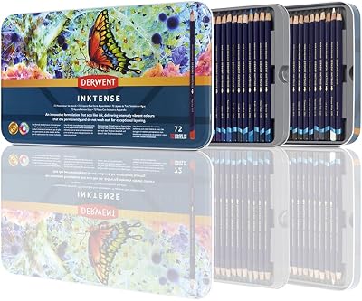 Derwent Inktense 72 Pencil Set in 2 Layer Tin, 4mm Core, Water-Soluble
