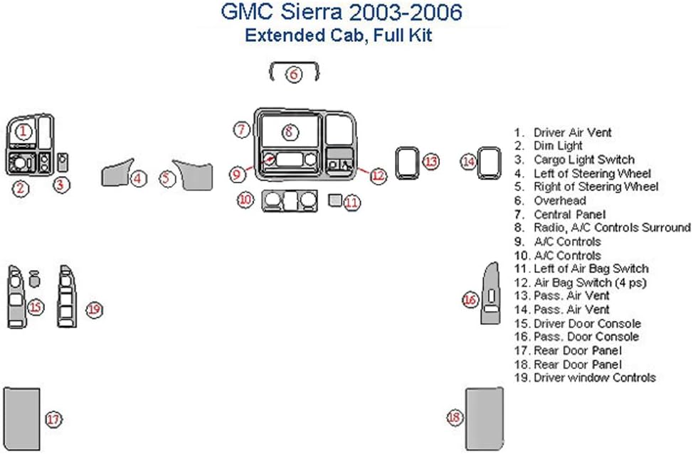 GMC Sierra Full Dash Trim Kit, Extended Cab - Japanese Cherry Wood