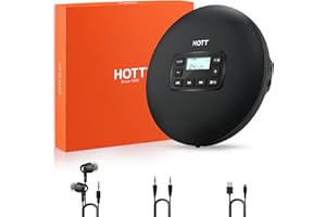 QDZ HOTT C204 Basic Portable CD Player with Anti-Skip Protection - AA Battery Powered, Compact CD Players MP3/CD-R Compatible, Built-in Headphones & AUX Output for Car, Home, Trave Multiple cd Players