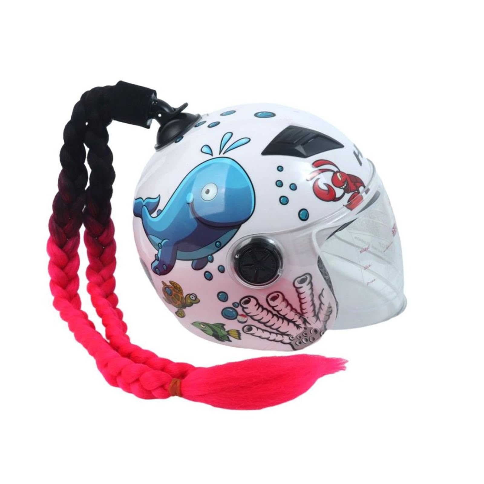 Helmet Ponytail Dual Pigtails Twist Braids Hair with Sucker Bow for Motorcycle Bike Motorbike Motocross Off Road Bicycle Cycling Bikers Riders Skateboarding Scooter Costume Cosplay (Black Dark Pink)