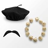 FNA FASHIONS French Fancy Dress Set Beret Moustache Garlic Garland Black view 2