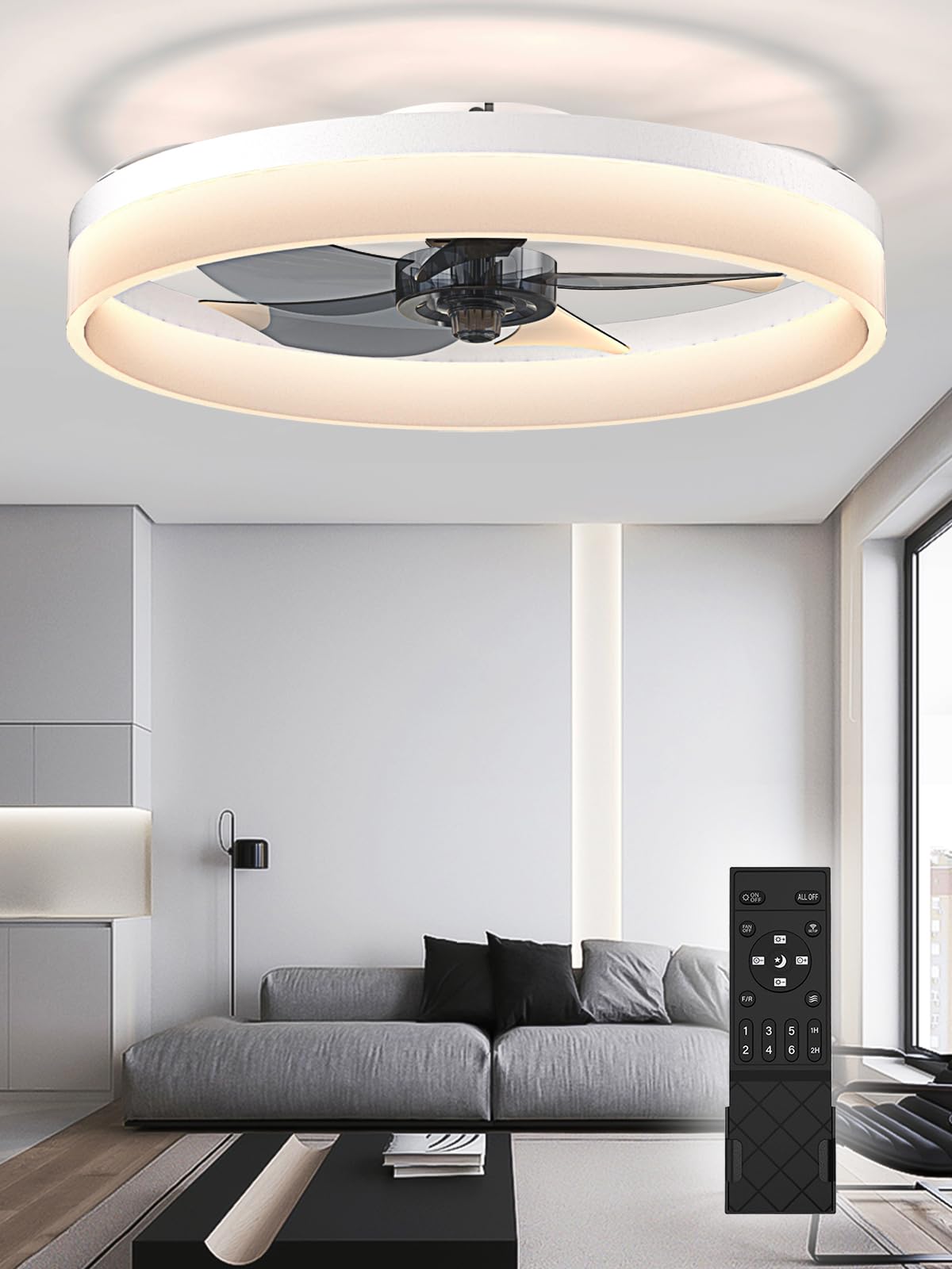 ERYAHRT Low Profile Ceiling Fan with Light Remote Control, Semi Flush ...
