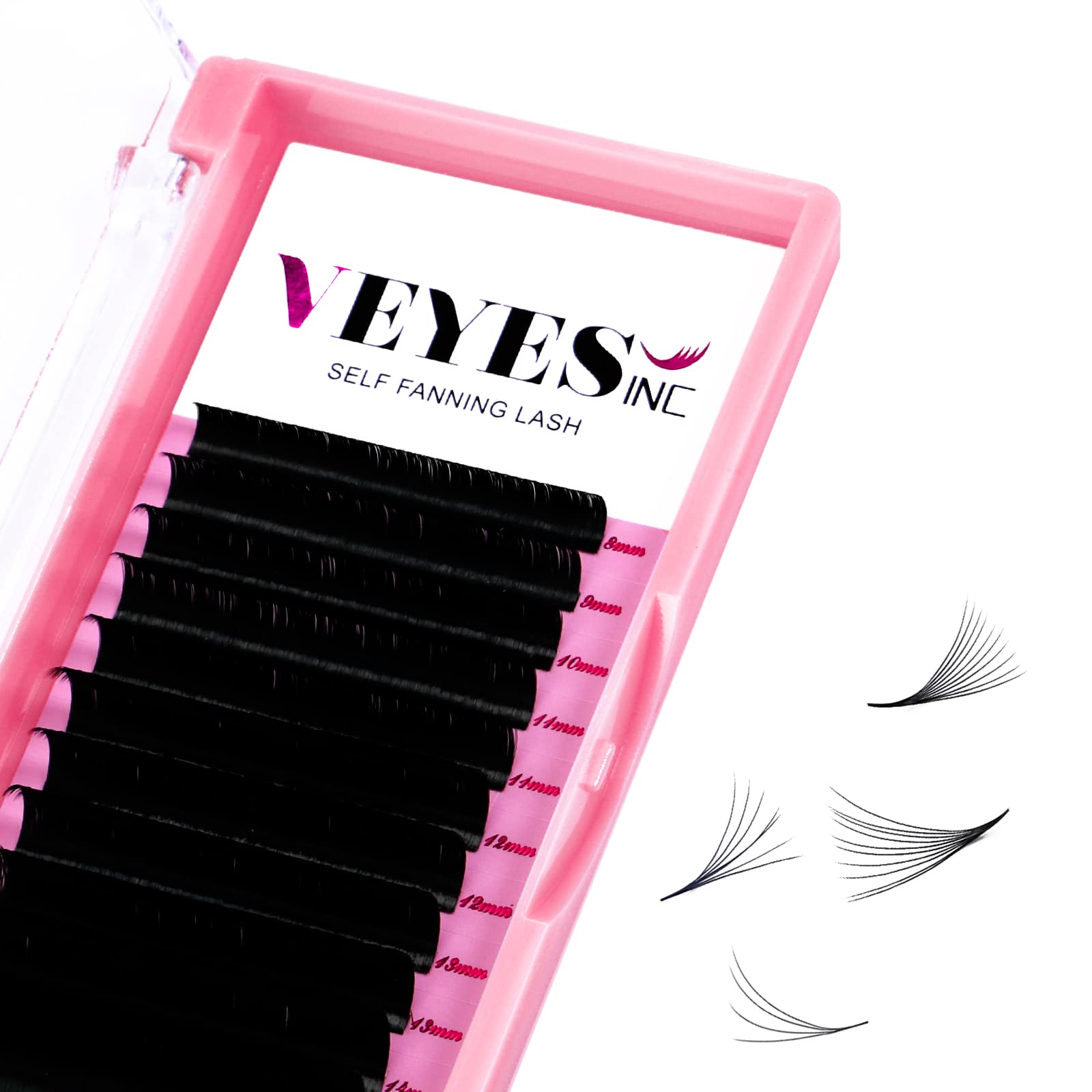 VEYES INC Easy Fan Lashes 0.03 0.05 0.07 C/CC/D Curl 8-20mm Mixed & Single Length Volume Eyelash Extensions Tray, Matte Black, Professional for Lash Techs (0.07 CC 14mm) — image 1