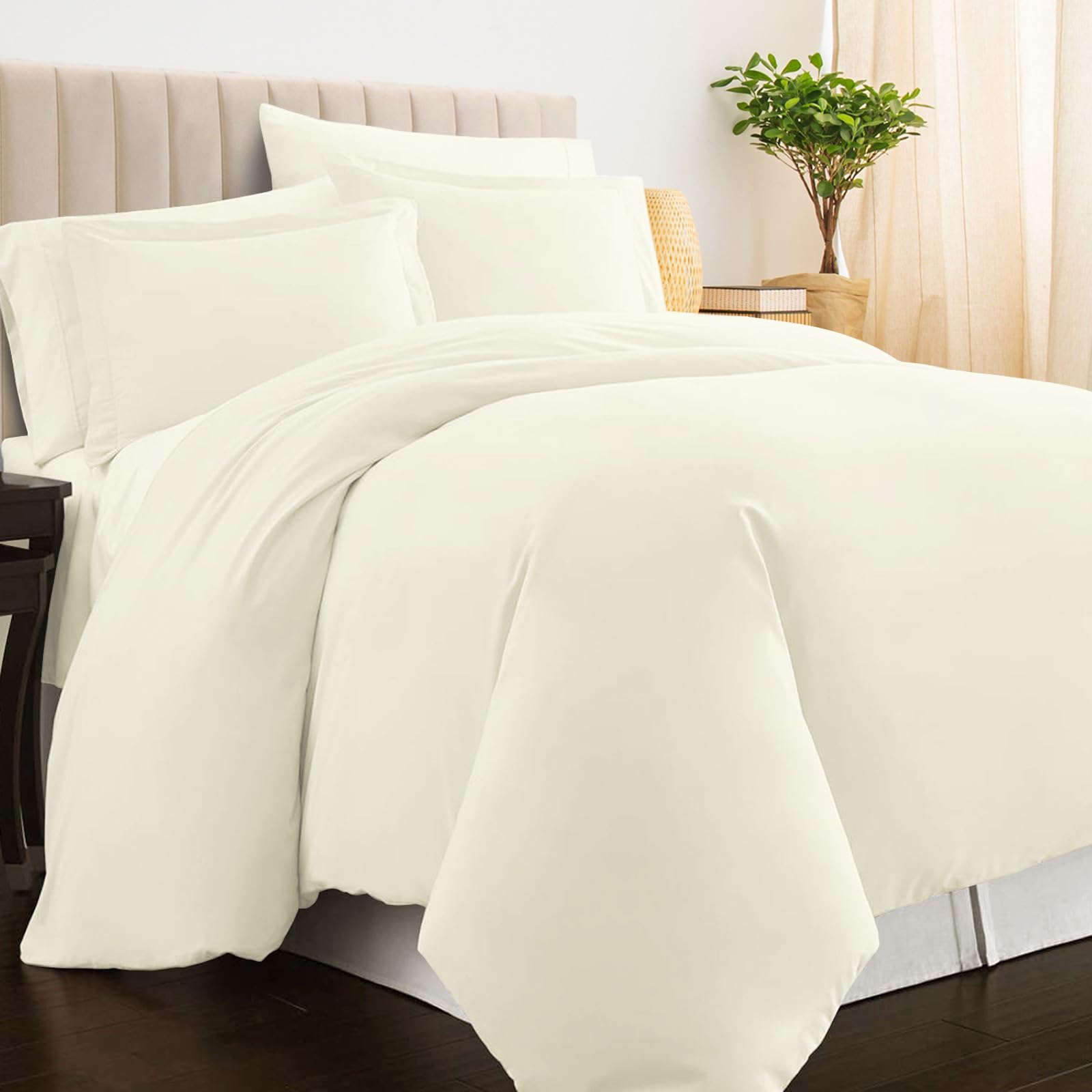 Pizuna 100% Cotton Super King Duvet Cover Set Off White, 400 Thread Count Long Staple Cotton Superking Duvet Cover 260x220cm, Sateen Weave Quilt Cover with Button Closure (Bedding Duvet Sets)