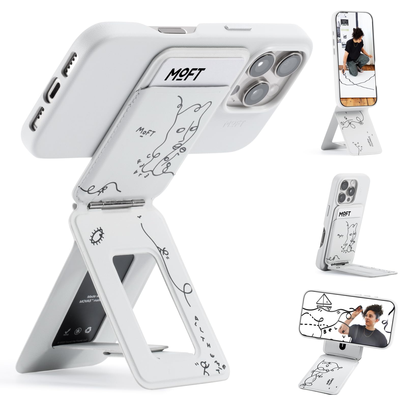 Photo 1 of MOFT x Shantell Martin Phone Tripod Wallet for iPhone, Mulit-Angles, Lightweight & Portable Phone Stand, MOVAS Vegan Leather Phone Wallet, Strong Magnets, NFC Card Holder, Misty Cove (with Card Slot)