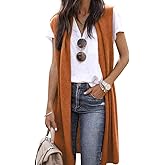 ZXZY Long Vest for Women Sleeveless Knit Cardigan Open Front Draped Sweater Duster Casual Lightweight Outwear Vests
