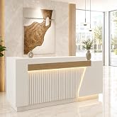 Laxodor 63" Reception Desk with Counter, Built-in Outlets, LED, Drawers | Lockable, Storage Shelves, Keyboard Tray, Modern Front Desk Reception Room Tables for Office Salon Retail Lobby