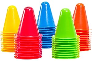 MAPLEFIELD Mini Plastic Cones - Durable Polyethylene & Soccer Training Equipment - Classroom Activities & PE Supplies for Elementary - Dance Practice & Dance Teacher Supplies - Pack of 50, Assorted Colors, 3 in