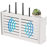 OVECIOPO Router Shelf Wall Mount WiFi Router Box Hider Modem Cover with Cable Management Power Strip Organizer Storage Box Multiple Cable Holes (White)