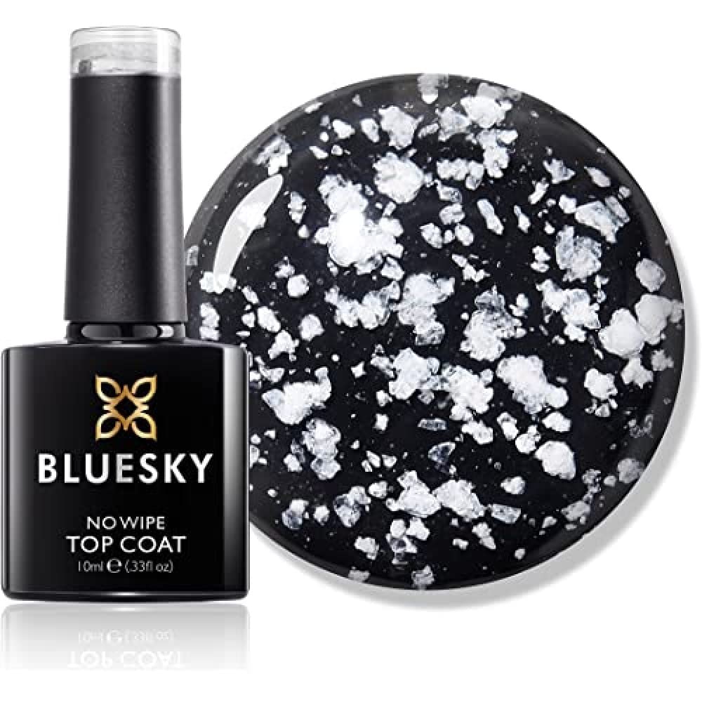 BLUESKY Gel Nail Polish, Snowflake Top Coat - Shiny, Snow White. Clear No-wipe top coat with snowflake effect, 10ml (Requires curing under UV/LED Lamp)