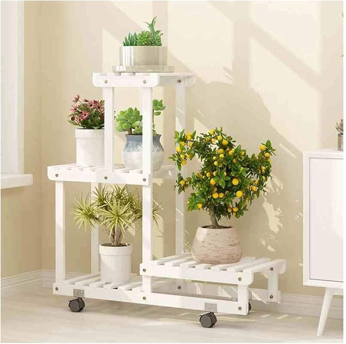 FLL Soporte de Flores de 3 Niveles con Ruedas Estante para Plantas