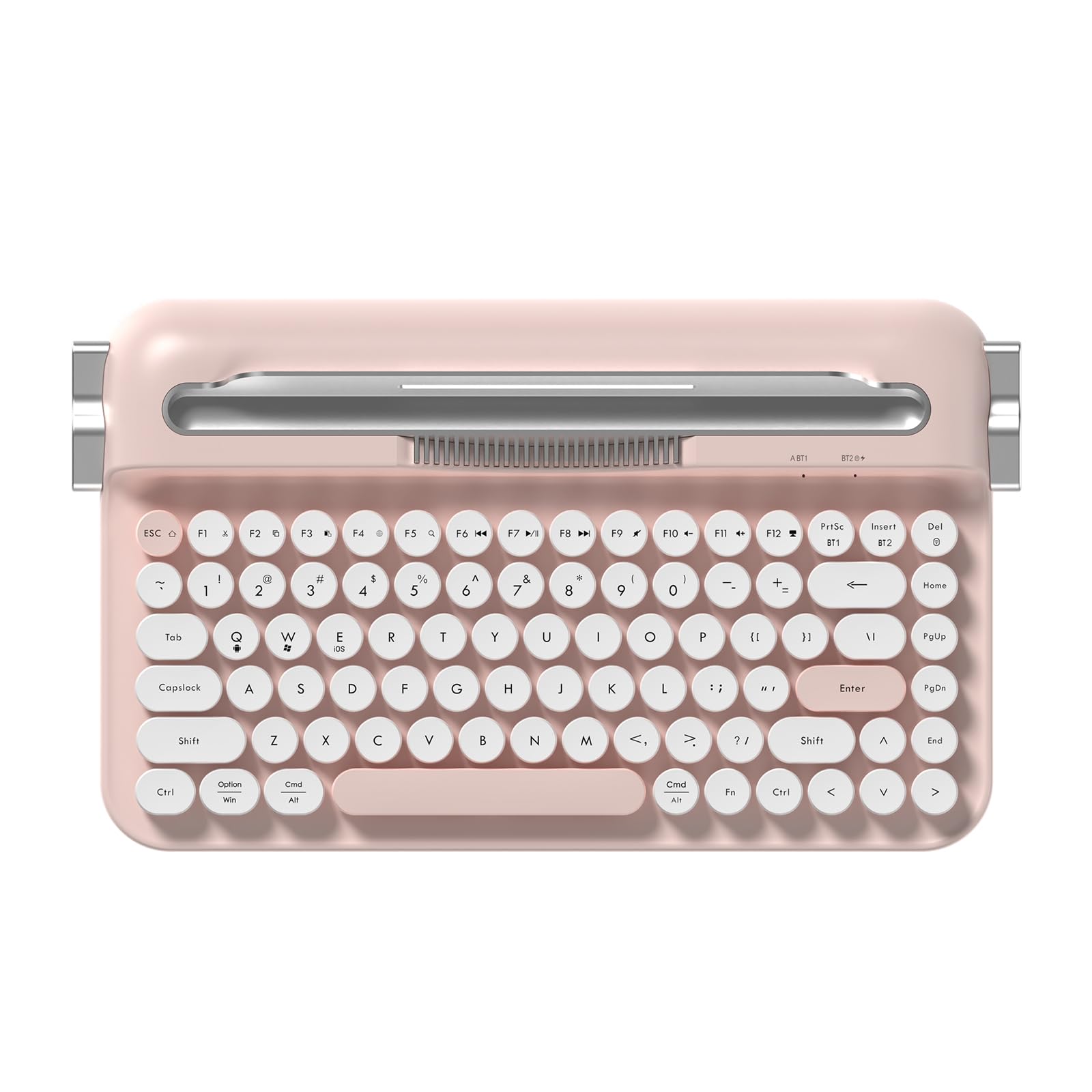 Photo 1 of Ajazz AF84 Wireless Membrane Silent Typewriter Keyboard, Bluetooth/2.4G Dual-Mode Connection, Cute Retro Aesthetic Design with Integrated Stand for Tablet, Phone, PC and Win/Mac/Android Pink