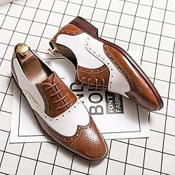 HuitJours Men Brogues Wingtip Lace up Brown White