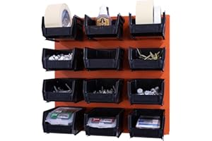 OmniWall Bin Storage System- Wall Mounted 16" x 16" Metal Garage Tool Organization System (Orange)