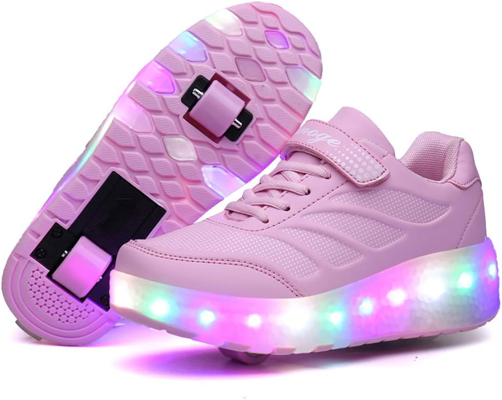 Heelies LED Light Sneakers with Double TWO Wheel Boy Girl Roller Skate Casual Shoe Boy Lover Girl Zapatillas Zapatos Con Ruedas,Pink,1