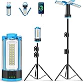 T-SUN Rechargeable 10400mAh Camping Light with Stand, Cordless Work Light with 4 LED Lamp Heads, Portable Light for 6000K Pure Cool White Focused Beam, Detachable Tripod & Storage Bag