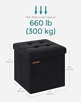 SONGMICS Storage Ottoman Foldable 38x38 cm Velvet Foot Stool 300 kg Ink Black view 5