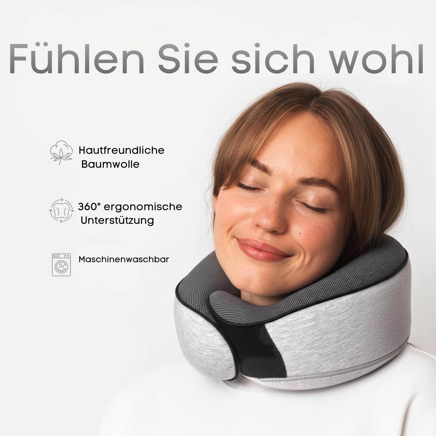Proglobe Nackenkissen Flugzeug, Reisekissen 100% Memory Foam, Orthopädisches Nackenhörnchen, Ideal für Reisen mit Flugzeug, Auto, Zug Mit 3D-Schlafmaske, Hochwertige Netztasche, Grau 2