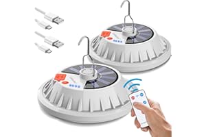 LEKAUFEN USB Solar Camping Light Remote Tent Light 2 Pack - 4000LM Portable LED Rechargeable Camping Lantern Hanging Waterproof Emergency Light for Camping, Hiking, Power Failure, Hurricane (120 LEDs)