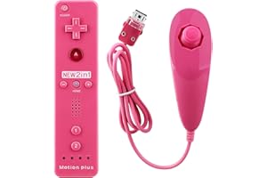 OSTENT 2 in 1 Remote Controller Built in Motion Plus + Nunchuk for Nintendo Wii Game Color Pink