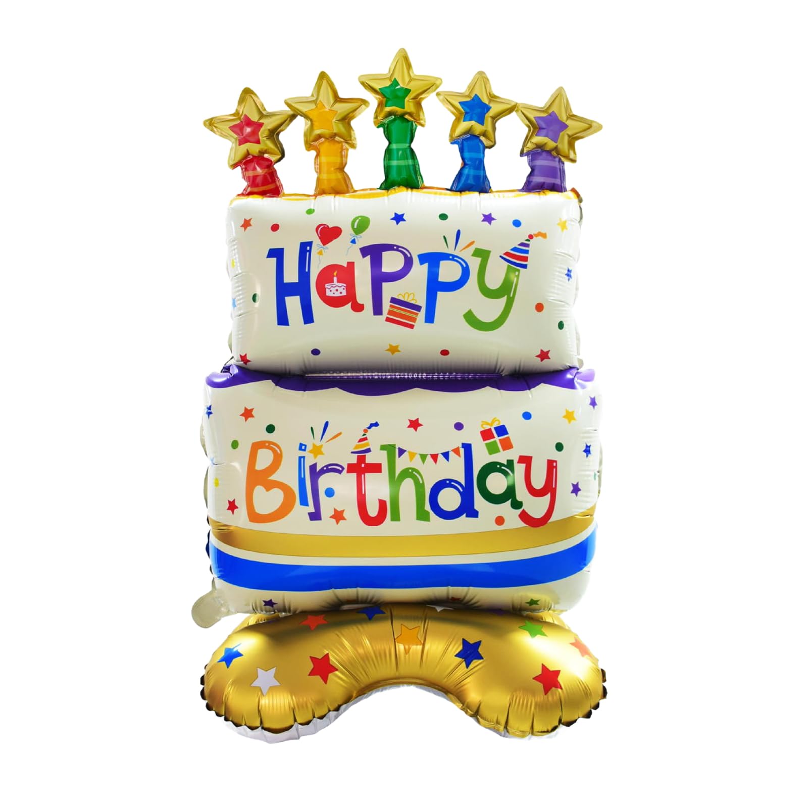 Photo 1 of 38" Birthday Cake Foil Balloon, Self-Standing Two-tier Happy Birthday Mylar Balloon for Birthday Party Decorations Supplies