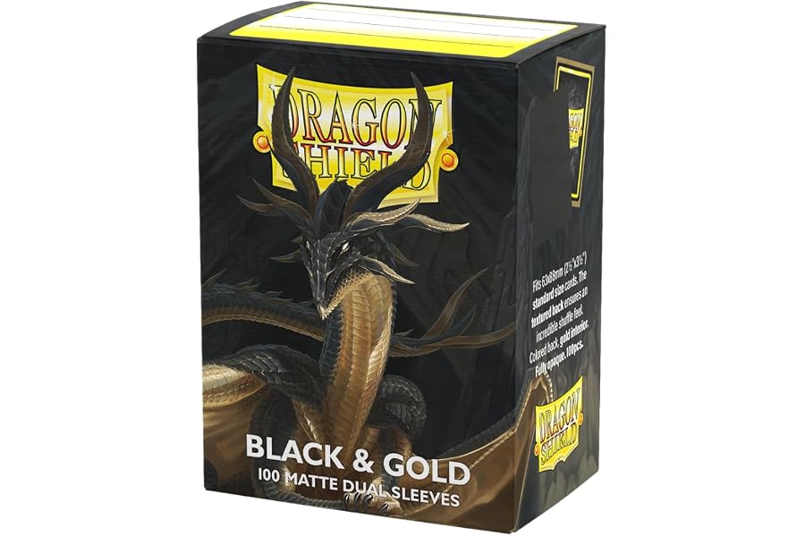 Dragon Shield | Matte Dual Standard Size Card Sleeves | 100ct - Smooth & Tough Premium TCG Sleeves - Compatible with Pokemon, One Piece, and Magic: The Gathering | Black & Gold