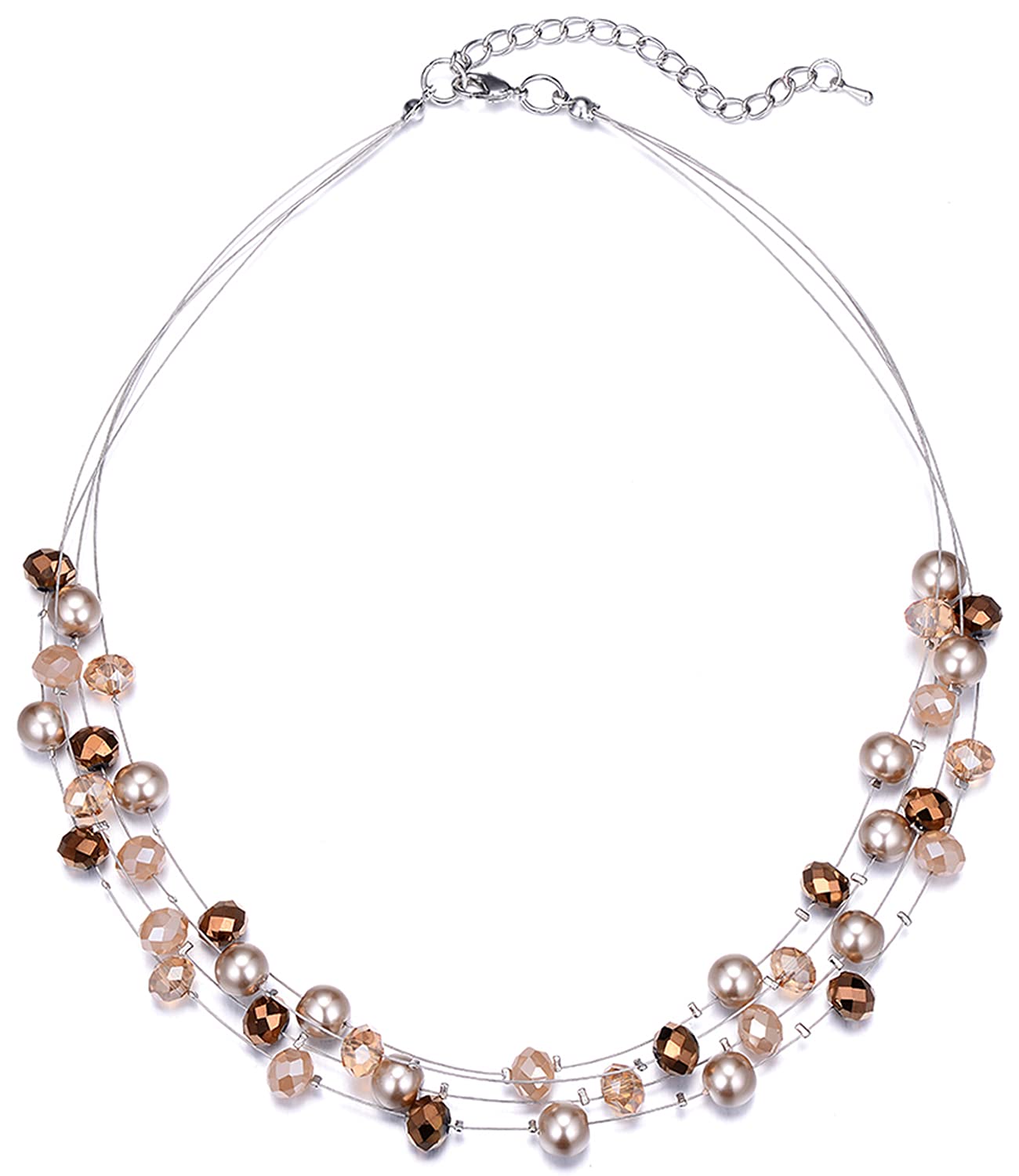 BULINLIN Crystal Layered Statement Necklace for Women, Shell Choker Necklace with Chunky Silver Metal Fashion Jewelry Gifts for Her (Champagne)