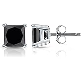 Platinum Princess Black Diamond 4-Prong Basket Stud Earrings (1/2-4 ct, Black) Push-Back