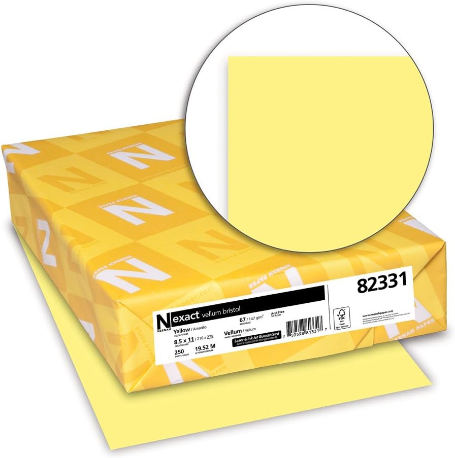 Wausau Vellum Bristol Cardstock, 67 lb, 8.5 x 11 Inches, Pastel Yellow, 250 Sheets (82331) : Stationery : Office Products