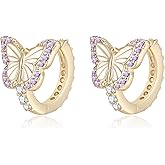 Butterfly Earrings for Women Girls, Hypoallergenic CZ 14K Gold Plated Butterflies Small Tiny Huggie Hoop Earring Jewelry Gifts