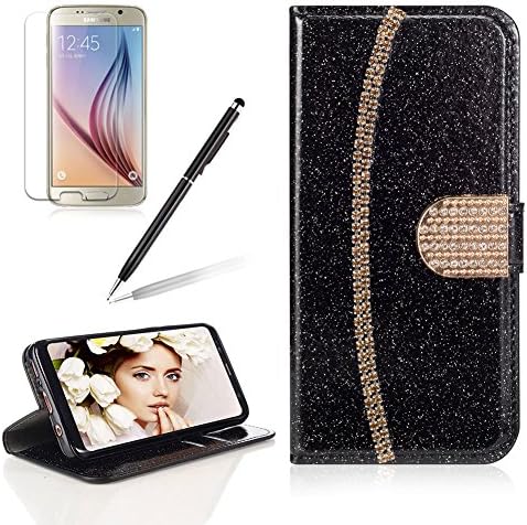 for Samsung Galaxy Note 8 Case,Girlyard Luxury Solid Colour Glitter PU Leather Wallet Diamond Magnetic Buckle with Credit Card Slots and Inner Soft TPU Case for Samsung Galaxy Note 8 -Black