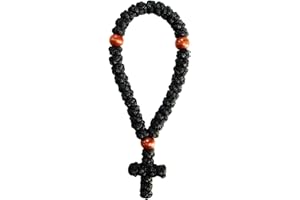 Bovemee 1Pc Handmade Christian 33 knot Orthodox Greek Omboskoini Prayer Rope Protection Blessing Cross Charm Tassel Car Hanging Charm Christmas gift (Black)