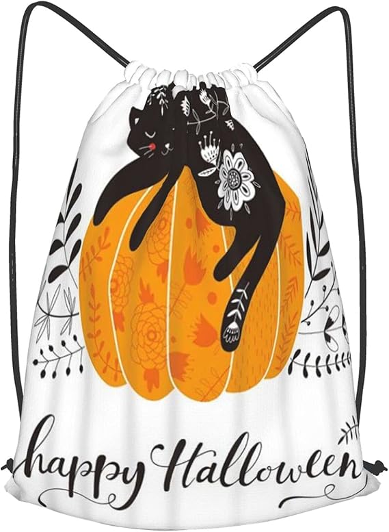 AndrewTop Mochilas de Cuerdas Unisex,Feliz Halloween lindo gato negro