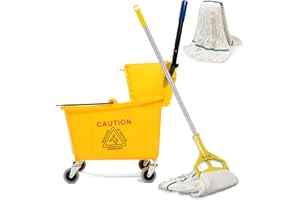 35Qt Commercial Mop Bucket with Side Press Wringer on Wheels,Yellow Industrial Mops and Bucket Set for Floor Cleaning,Includi
