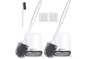 Lefree 2 Pack Silicone Toilet Brush Set with Ventilated Holder, Floor Standing & Wall Mounted Toilet Scrubber