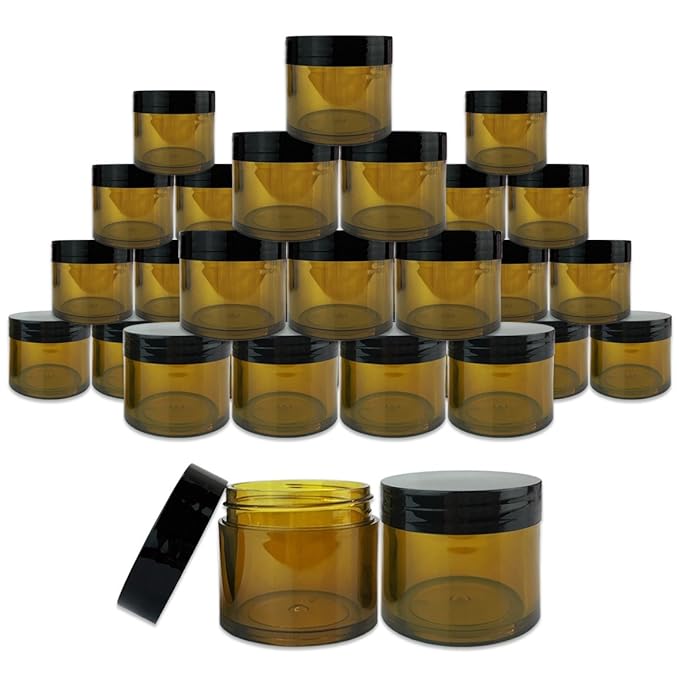 30 Pieces 30G/30ML(1 Oz) Thick Wall Round AMBER Plastic Container Jars