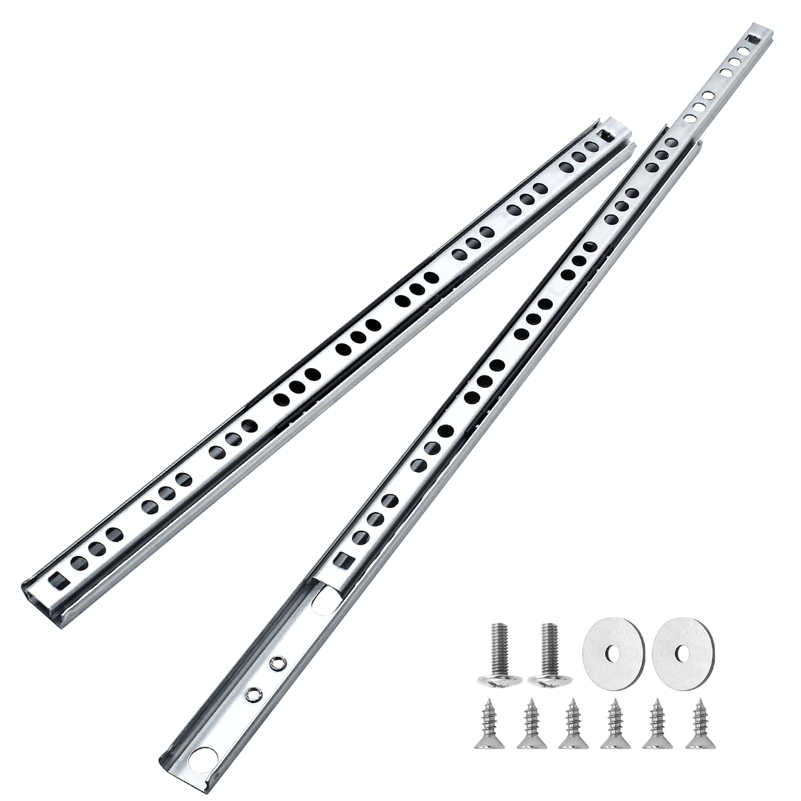 Cjueiom 10 Pack 13 Inch / 310mm Drawer Slides Runners, Silver Ball Bearing Drawer Slides Rail Metal Two Way Slide Track Rail, 17mm Wide Keyboard Tray Runners for Grooved Drawers Cabinet Cupboard