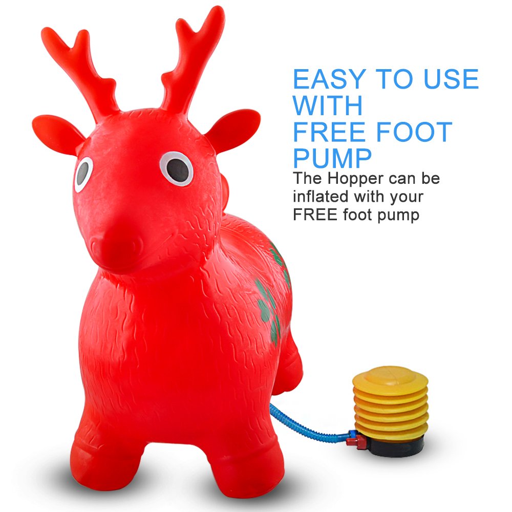 Gimilife Deer Hopper, Inflatable Hopper Bounce Seat,Free Foot Pump,Jumping Deer Space Hopper,Ride-on Bouncy Animal Hopper,Rubber Heavy Duty Sit and Bounce For Children Kids