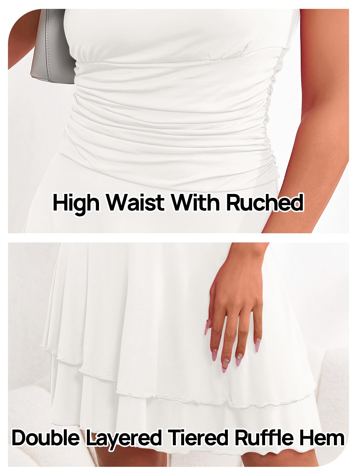 MEROKEETY Women's Backless Swing Beach Dress Ruched High Waist Going Out Party Y2k Short Sundress, White, S - Image 5