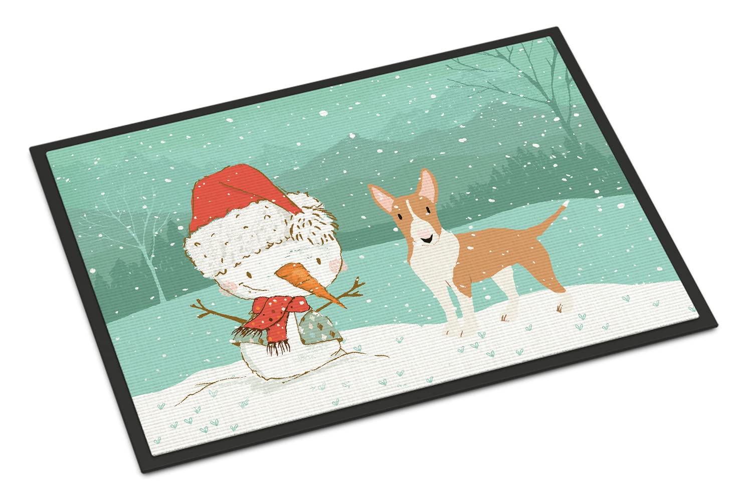 Caroline's Treasures CK2056JMAT Fawn Bull Terrier Snowman Christmas Door Mat, Indoor Rug or Outdoor Welcome Mat 24x36 Doormat, 36" L x 24" W, Multicolor