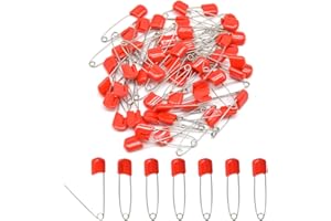 Hocansen 50 PCS Safety Pin 54mm/2.2in Baby Diaper Pins for Cloth Plastic Head Baby Pins for Diapers Stainless Steel Cloth Pins with Locking Closures Nappy Pin for Crafts（DT/Red）